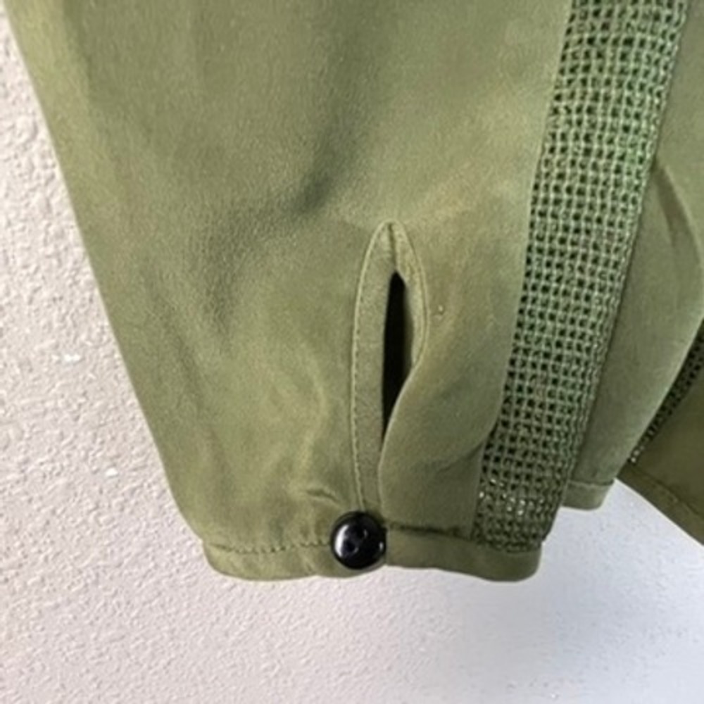 L´AGENCE Olive Green V Neck Long Sleeve Sheer Trim Blouse Women´s Size L/XL - Picture 3 of 7